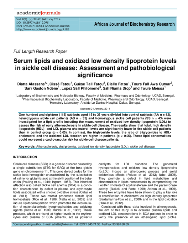(PDF) Serum lipids and oxidized low density lipoprotein levels in ...
