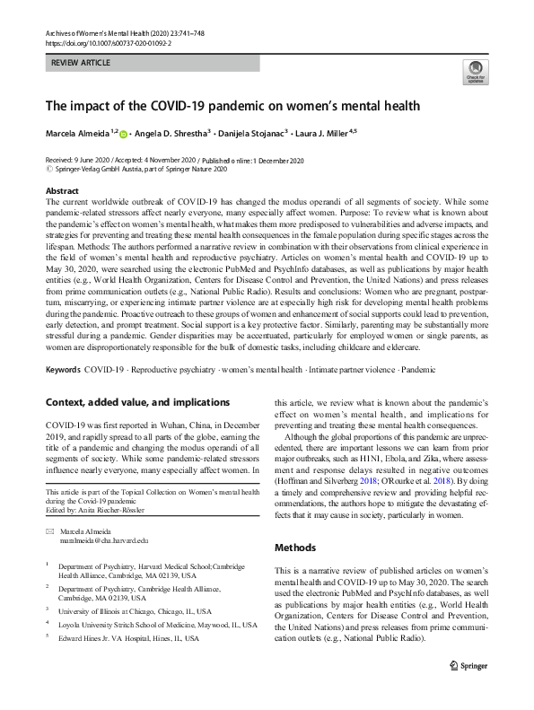 (PDF) The impact of the COVID-19 pandemic on women’s mental health