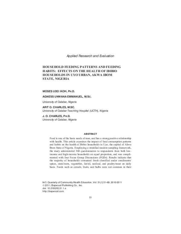 (PDF) Household Feeding Patterns and Feeding Habits: Effects on the ...