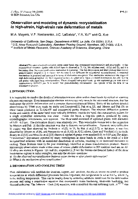 (PDF) Observation and modeling of dynamic recrystallization in high ...