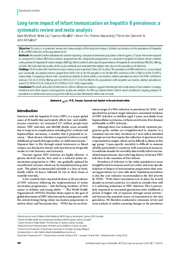 (PDF) Long-term impact of infant immunization on hepatitis B prevalence ...