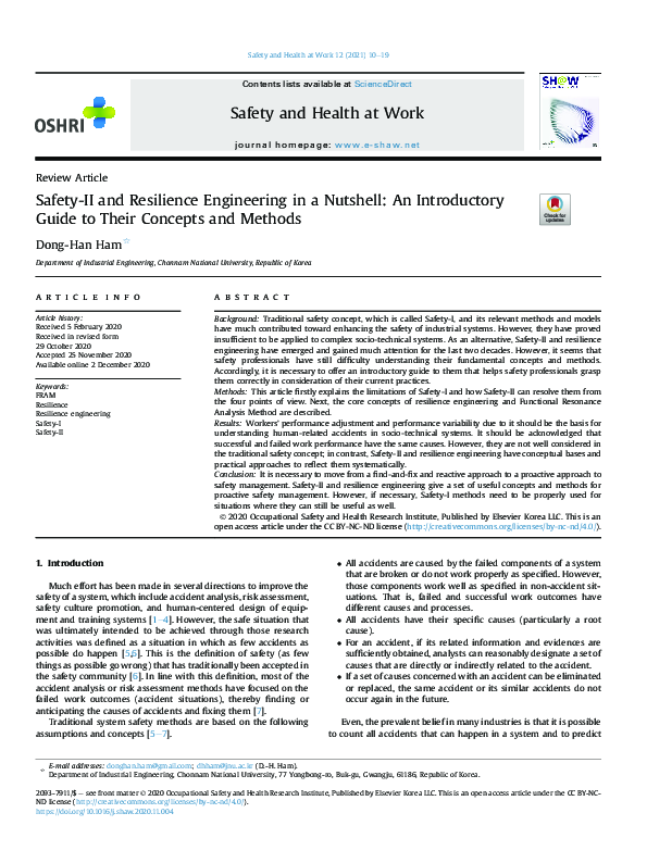 (PDF) Safety-II and Resilience Engineering in a Nutshell: An ...