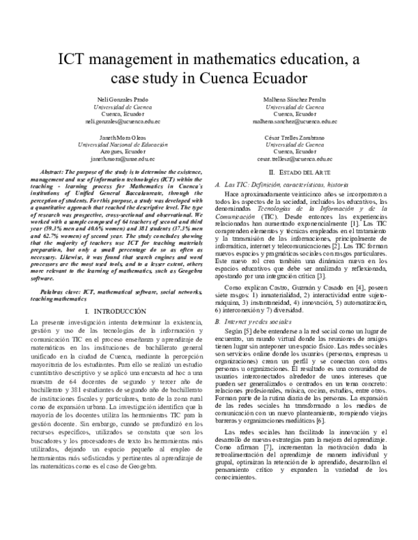 (PDF) ICT Management in Mathematics Education, a Case Study in Cuenca ...