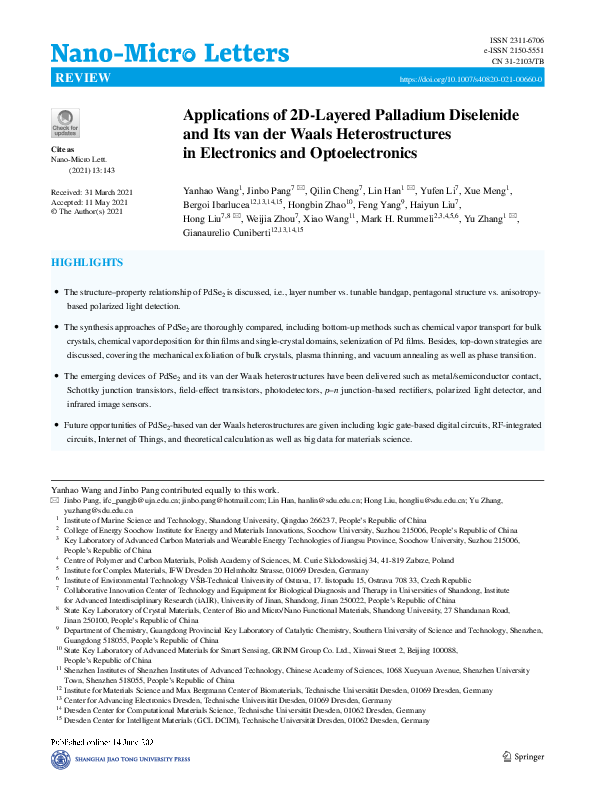 PDF) Applications of 2D-Layered Palladium Diselenide and Its