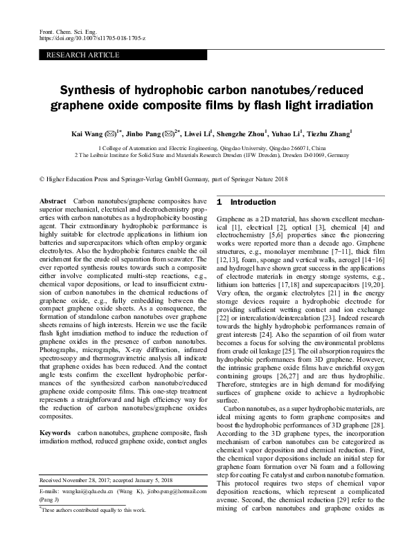 (PDF) Synthesis of hydrophobic carbon nanotubes/reduced graphene oxide ...