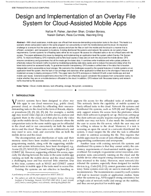 (PDF) Design and Implementation of an Overlay File System for Cloud ...