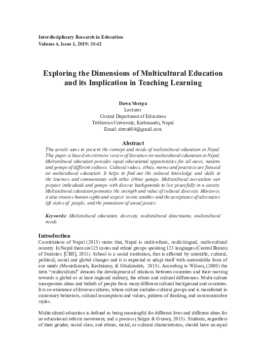 (PDF) Exploring the Dimensions of Multicultural Education and its ...