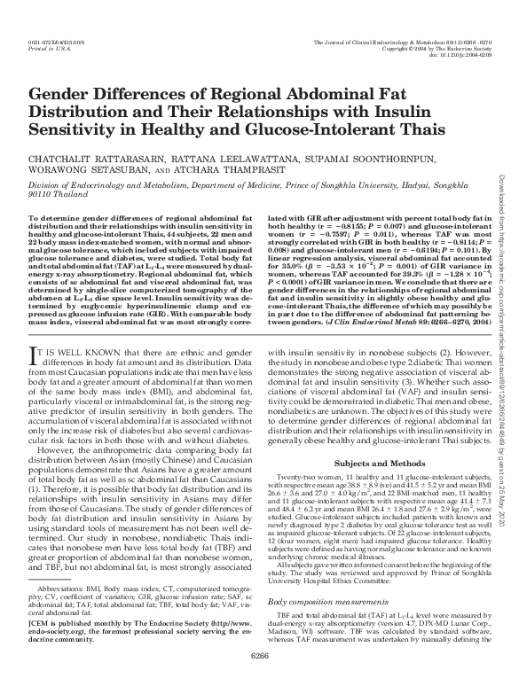 (PDF) Gender Differences of Regional Abdominal Fat Distribution and ...