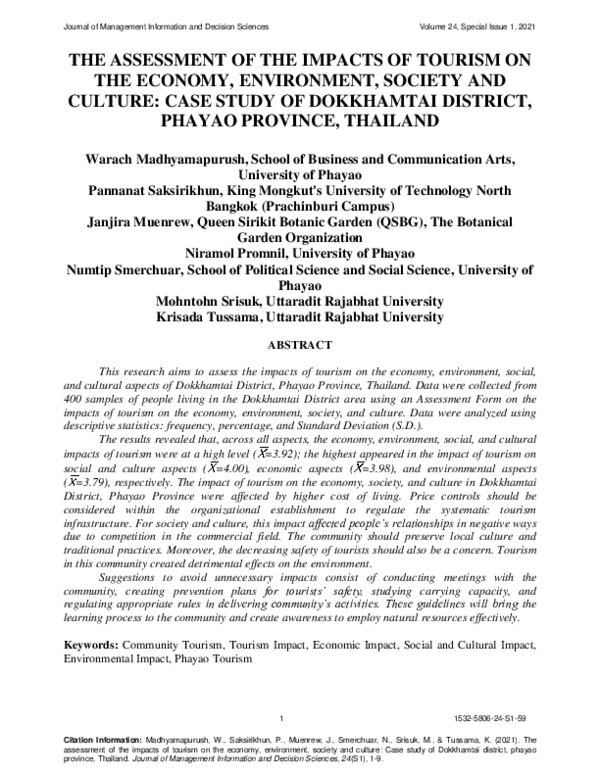 (PDF) The Assessment of the Impacts of Tourism on the Economy ...