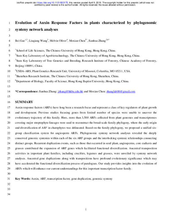 (PDF) Evolution of Auxin Response Factors in plants characterized by ...
