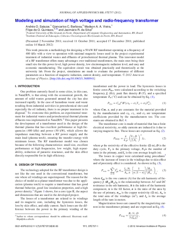 (PDF) Modeling and simulation of high voltage and radio-frequency ...