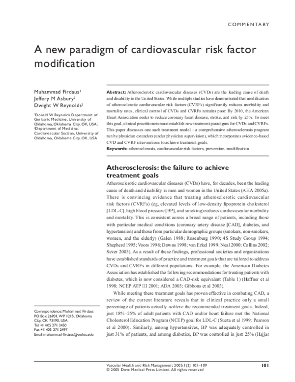(PDF) A new paradigm of cardiovascular risk factor modification