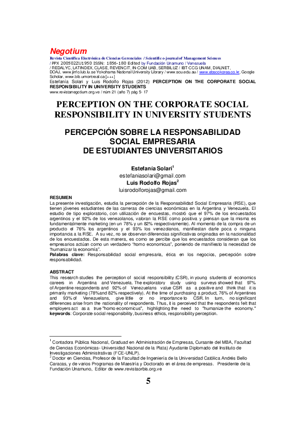 (PDF) Perception on the Corporate Social Responsibility in University ...