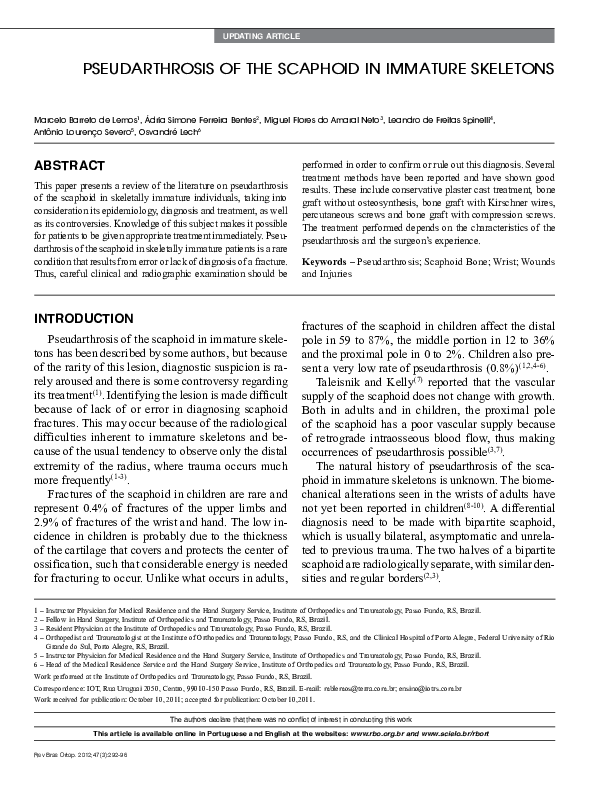 (PDF) Pseudoartrose do escafoide em esqueleto imaturo | Osvandre Lech ...