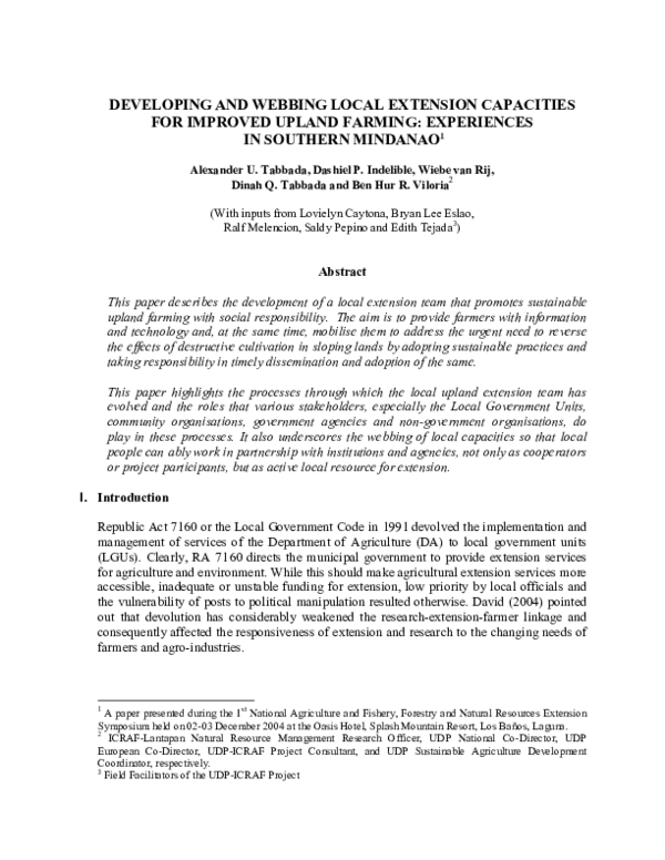 (PDF) Developing and Webbing Local Extension Capacities for Improved ...