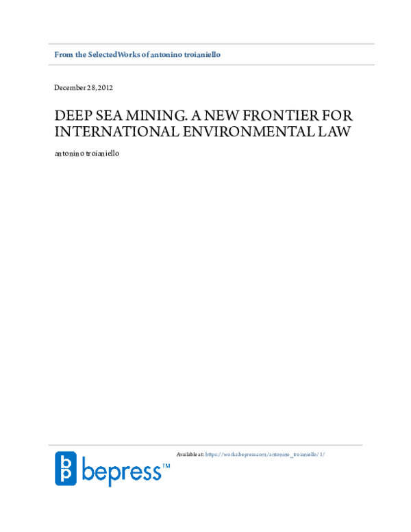 (PDF) Deep Sea Mining: A New Frontier for International Environmental Law