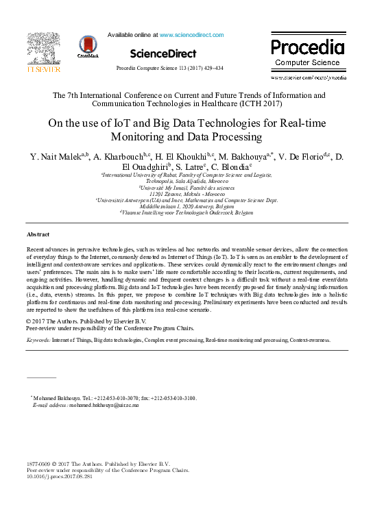 (PDF) On the use of IoT and Big Data Technologies for Real-time ...