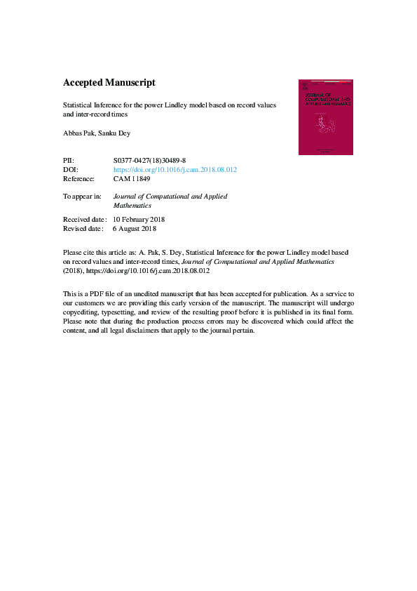 (PDF) Statistical Inference for the power Lindley model based on record ...