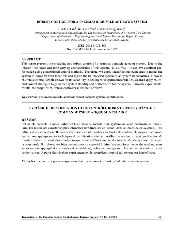 (PDF) Robust Control for a Pneumatic Muscle Actuator System