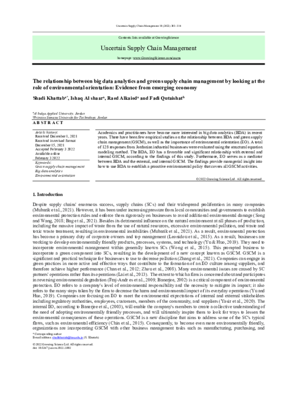 (PDF) The relationship between big data analytics and green supply ...
