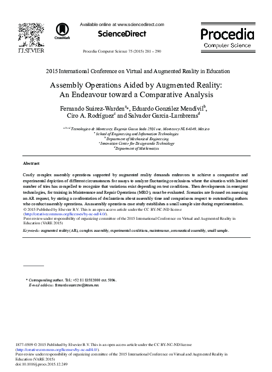 (PDF) Assembly Operations Aided by Augmented Reality: An Endeavour ...