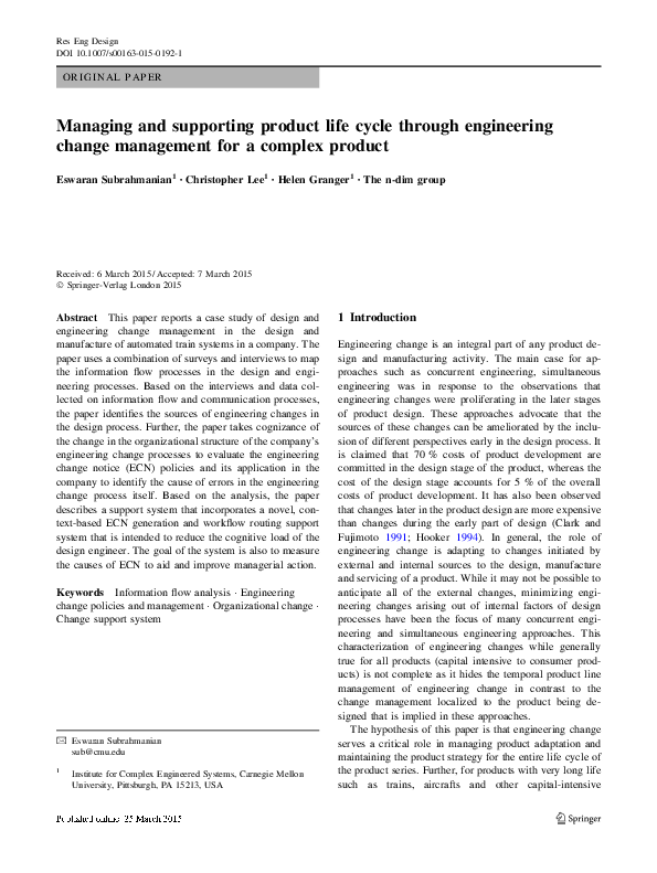 (PDF) Managing and supporting product life cycle through engineering ...
