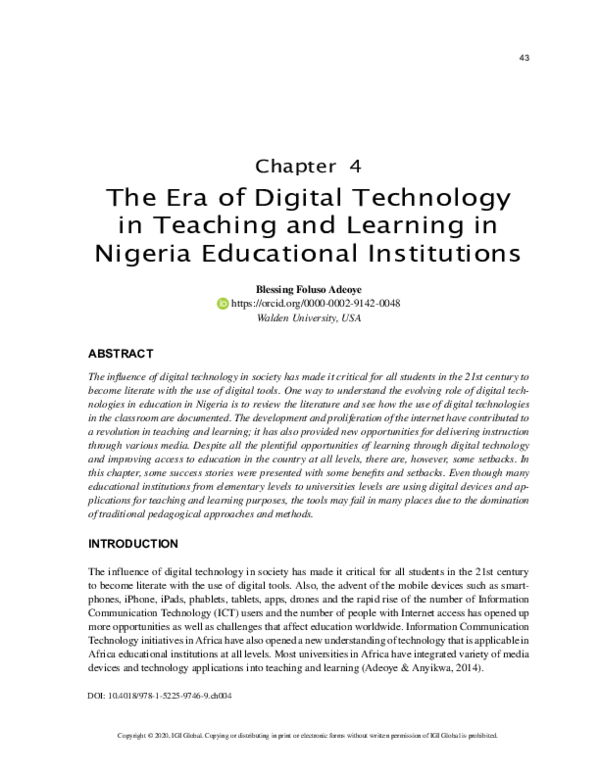 (PDF) The Era of Digital Technology in Teaching and Learning in Nigeria ...