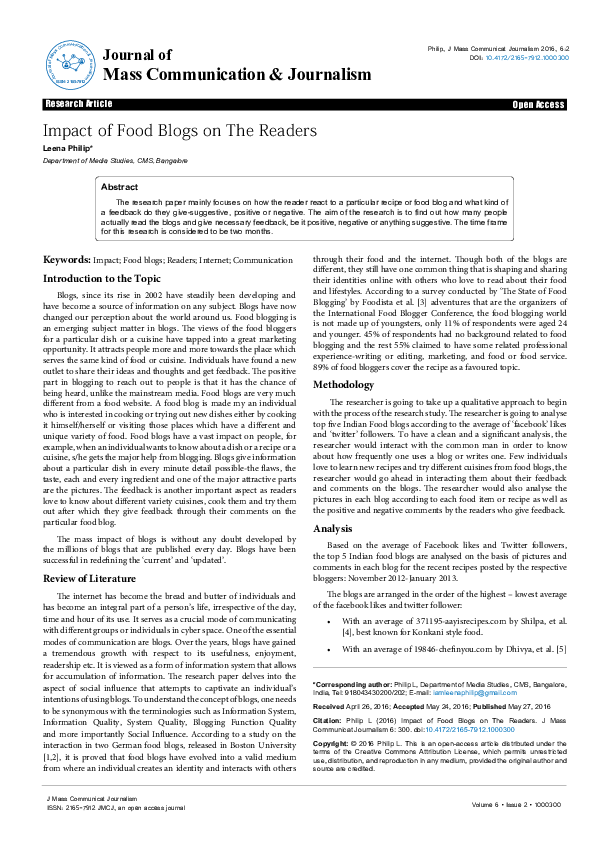 (PDF) Impact of Food Blogs on The Readers
