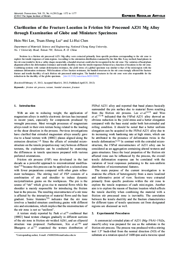 (PDF) Clarification of the Fracture Location in Friction Stir Processed ...
