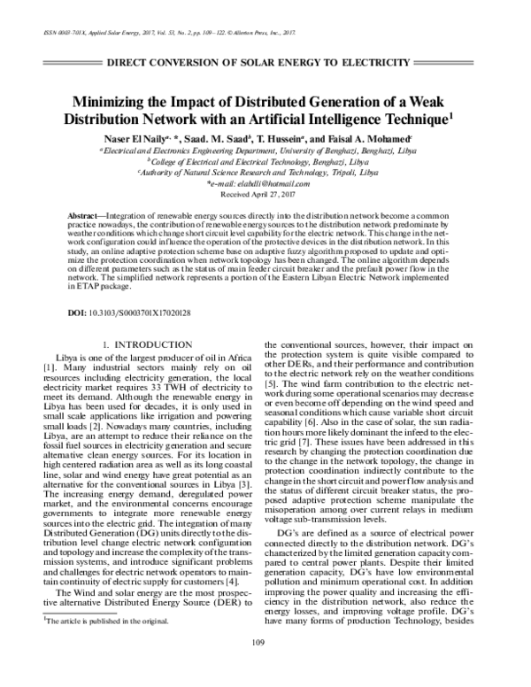 (PDF) Minimizing the impact of distributed generation on distribution ...