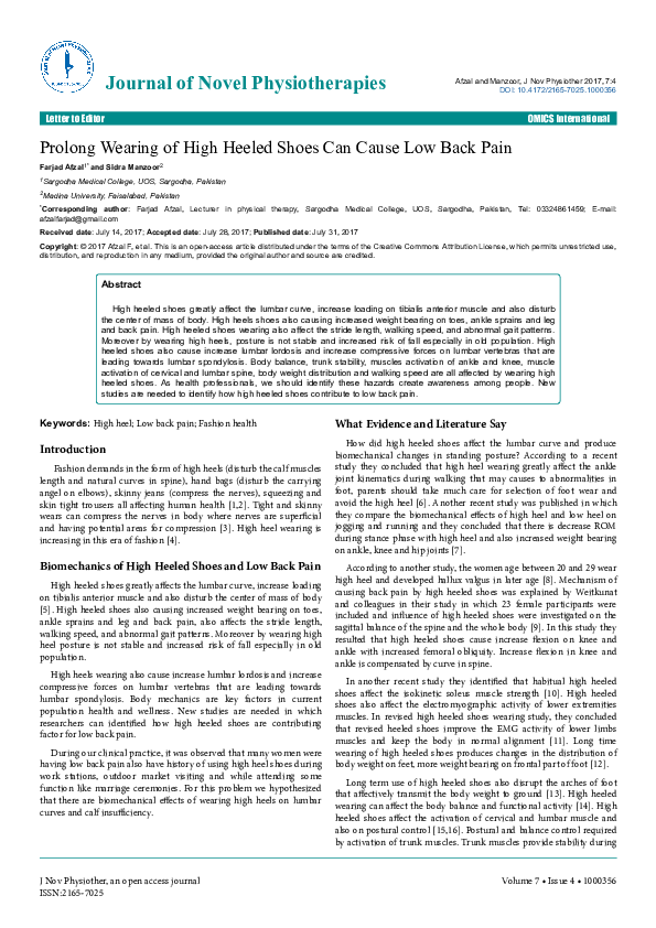 (PDF) Prolong Wearing of High Heeled Shoes Can Cause Low Back Pain