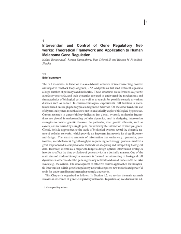 (PDF) Intervention and Control of Gene Regulatory Networks: Theoretical ...