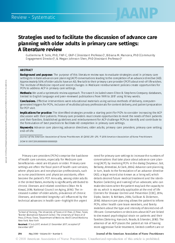 (PDF) Strategies used to facilitate the discussion of advance care ...