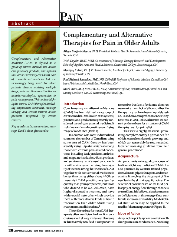 (PDF) Complementary and Alternative Therapies for Pain in Older Adults