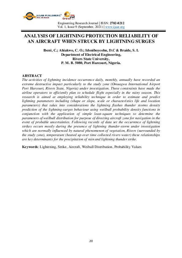 (PDF) ANALYSIS OF LIGHTNING PROTECTION RELIABILITY OF AN AIRCRAFT WHEN ...