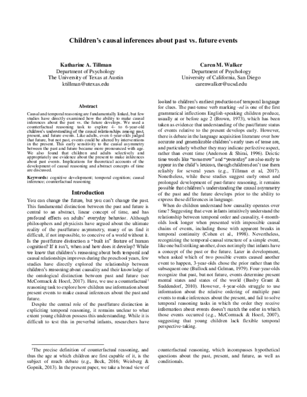 (PDF) Children's causal inferences about past vs. future events
