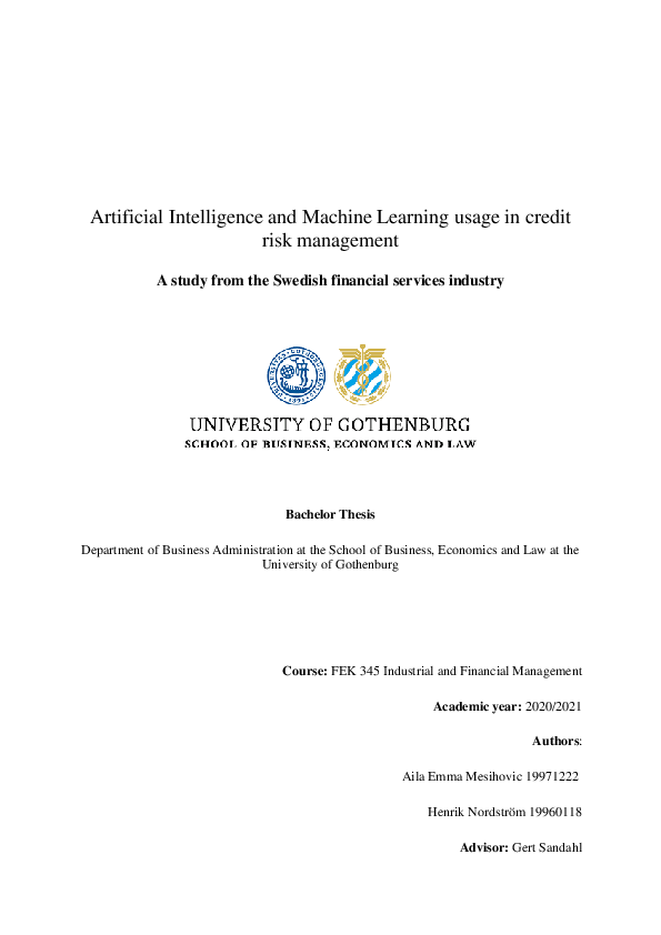 (PDF) Artificial Intelligence and Machine Learning usage in credit risk ...
