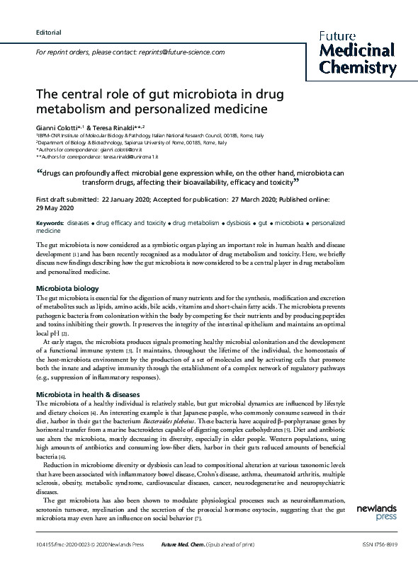 (PDF) The central role of gut microbiota in drug metabolism and ...