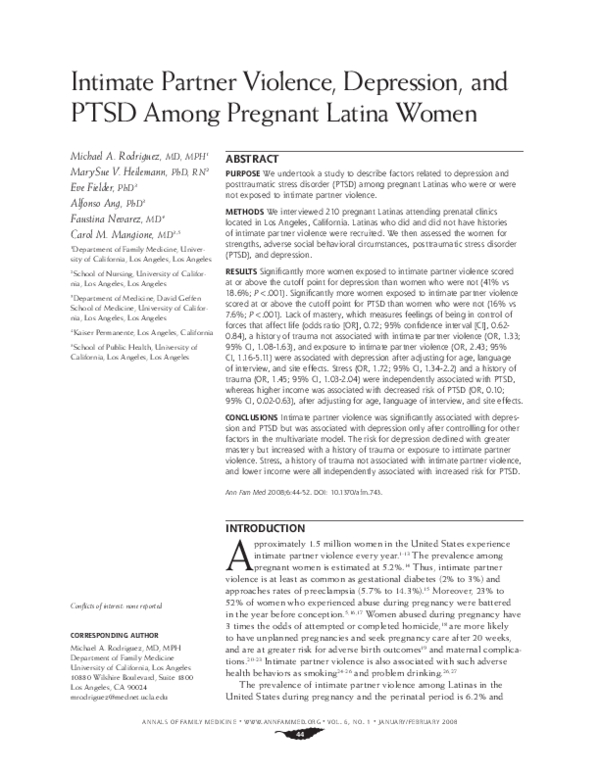 (PDF) Intimate Partner Violence, Depression, and PTSD Among Pregnant ...