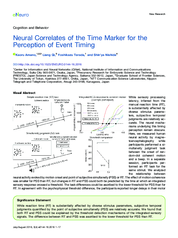 (PDF) Neural Correlates of the Time Marker for the Perception of Event ...