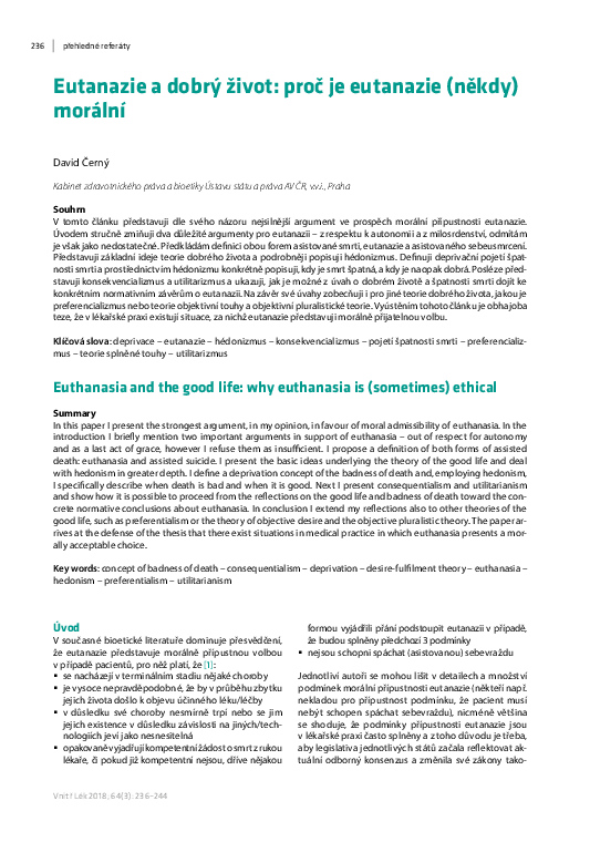 (PDF) Euthanasia and the good life: why euthanasia is (sometimes) ethical