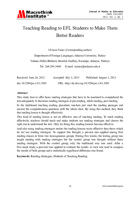 (PDF) Teaching Reading to EFL Students to Make Them Better Readers