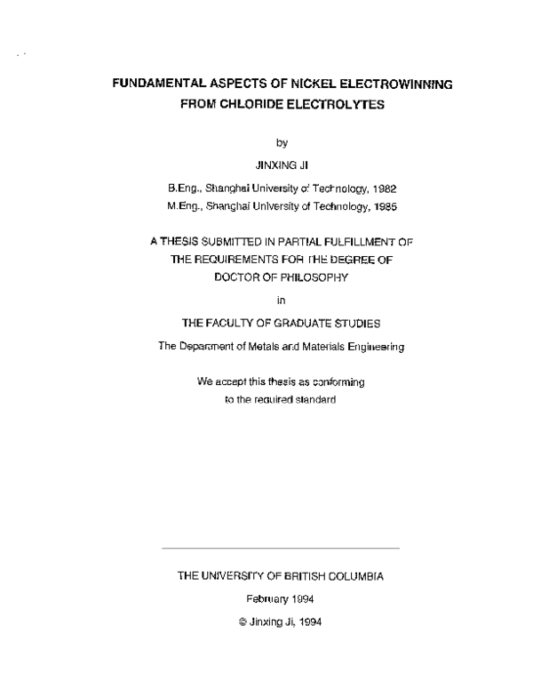 (PDF) Fundamental aspects of nickel electrowinning from chloride ...