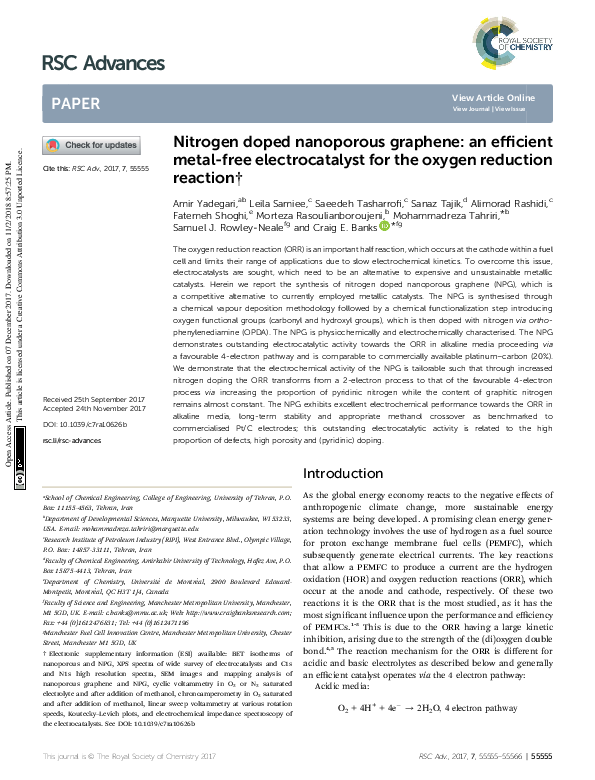 (PDF) Nitrogen doped nanoporous graphene: an efficient metal-free ...