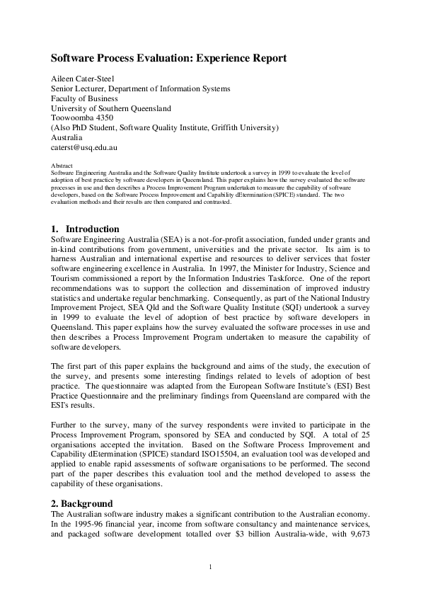 (PDF) Software process evaluation: experience report