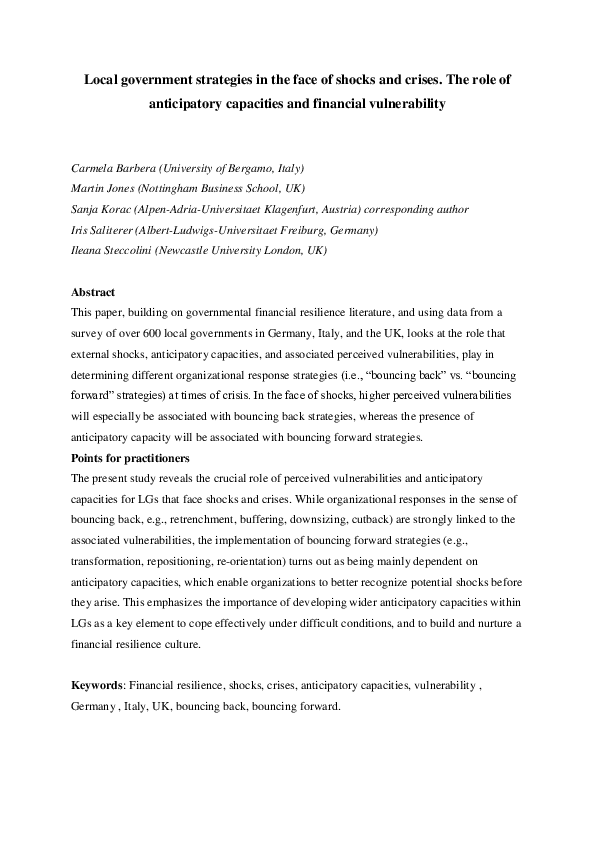(PDF) Local government strategies in the face of shocks and crises: the ...