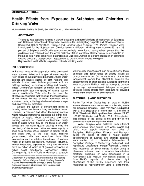 (PDF) Health Effects from Exposure to Sulphates and Chlorides in ...