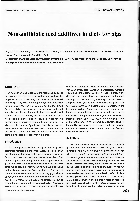 (PDF) Non-antibiotic feed additives in diets for pigs: A review
