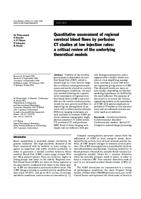 (PDF) Quantitative assessment of regional cerebral blood flows by ...