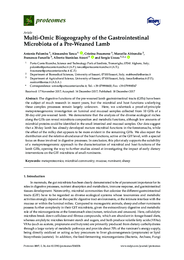 (PDF) Multi-Omic Biogeography of the Gastrointestinal Microbiota of a ...